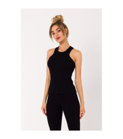 M735 Top bokserka z dzianiny prążkowanej - czarna