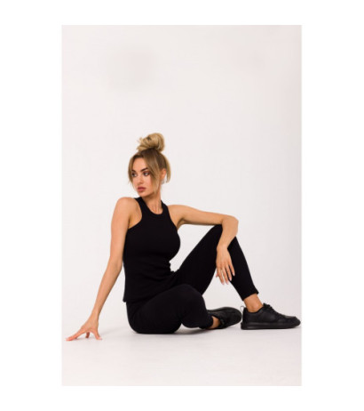 M735 Top bokserka z dzianiny prążkowanej - czarna