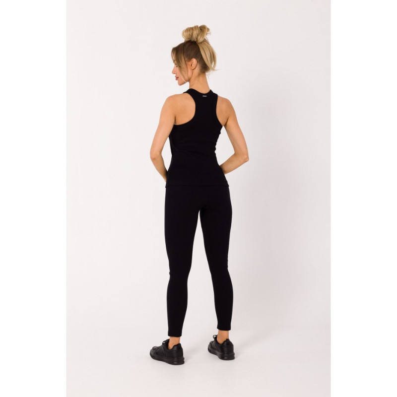 M735 Top bokserka z dzianiny prążkowanej - czarna