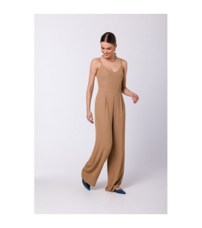 S333 Kombinezon na cienkich ramiączkach - beżowy