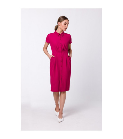S335 Sukienka koszulowa z zakładkami - śliwka