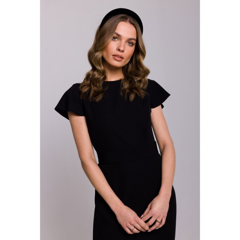 S336 Sukienka ołówkowa z paskiem - czarna