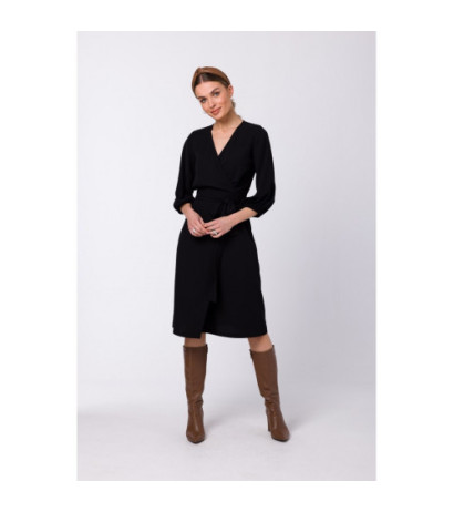 S340 Sukienka kopertowa z wiązaniem - czarna