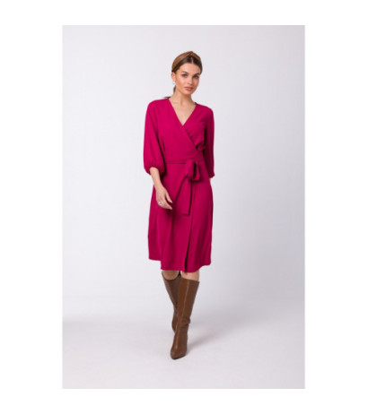 S340 Sukienka kopertowa z wiązaniem - śliwka