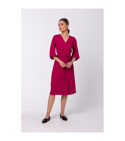 S340 Sukienka kopertowa z wiązaniem - śliwka