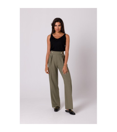 B252 Spodnie z ozdobnymi guzikami - oliwkowe