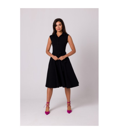 B261 Sukienka bawełniana z rozkloszowanym dołem - czarna