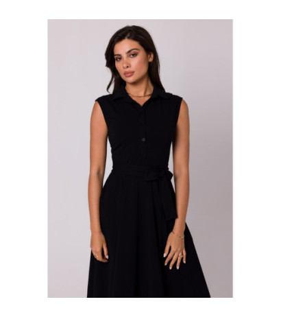 B261 Sukienka bawełniana z rozkloszowanym dołem - czarna