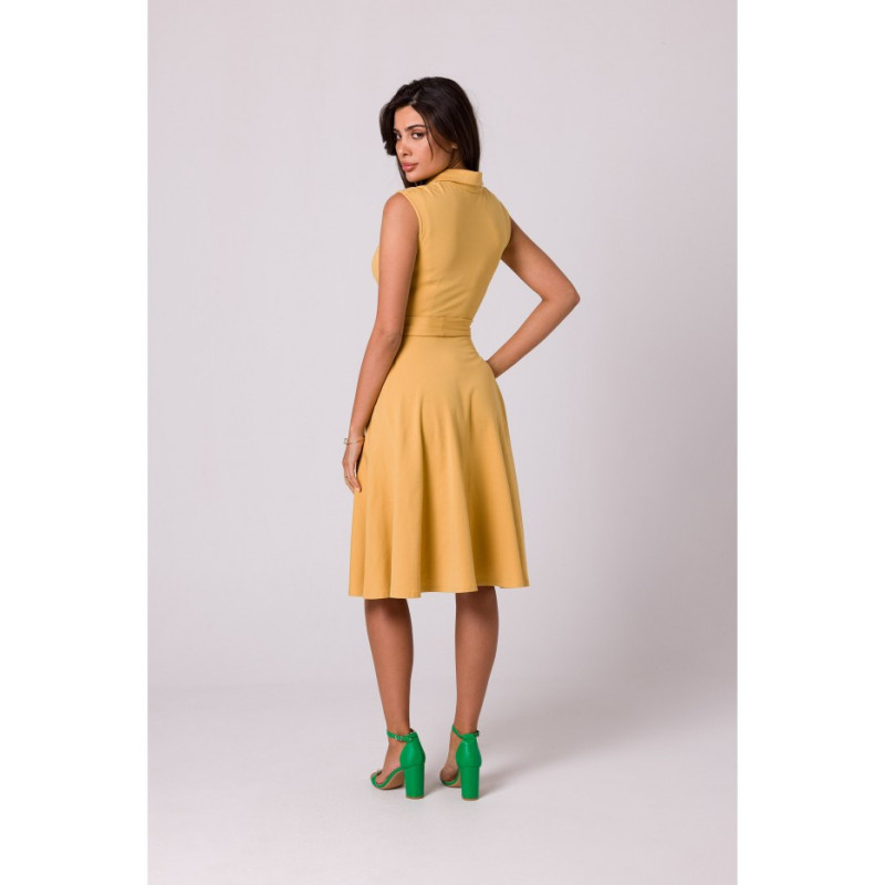 B261 Sukienka bawełniana z rozkloszowanym dołem - miodowa