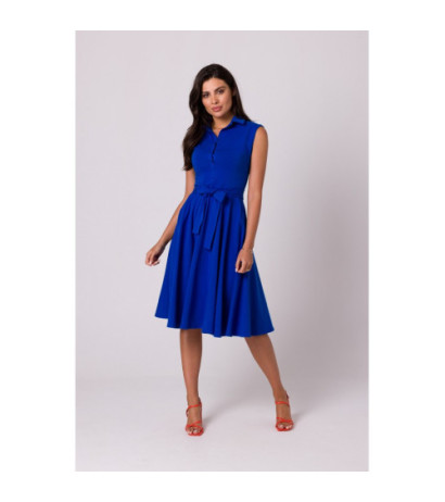 B261 Sukienka bawełniana z rozkloszowanym dołem - chabrowa