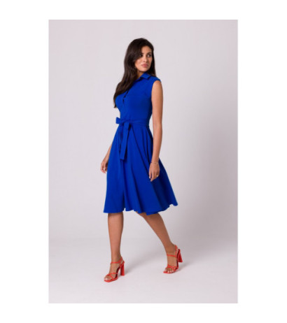 B261 Sukienka bawełniana z rozkloszowanym dołem - chabrowa