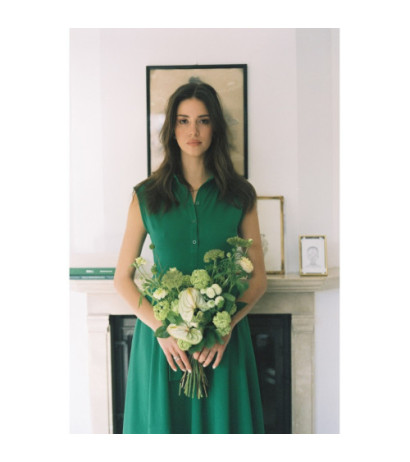 B261 Sukienka bawełniana z rozkloszowanym dołem - soczysta zieleń