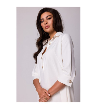 B257 Sukienka koszulowa z poszerzonym dołem - śmietankowa