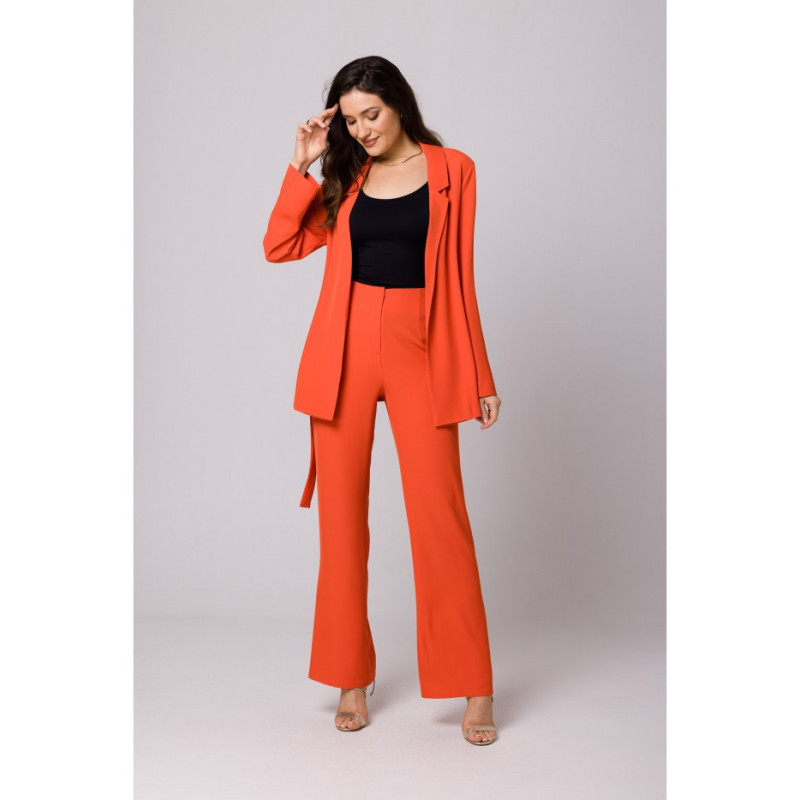 K161 Żakiet wiązany w pasie - koralowy