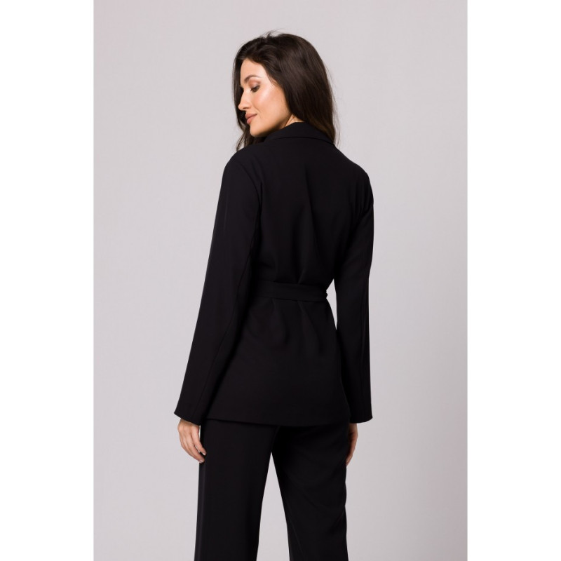 K161 Żakiet wiązany w pasie - czarny