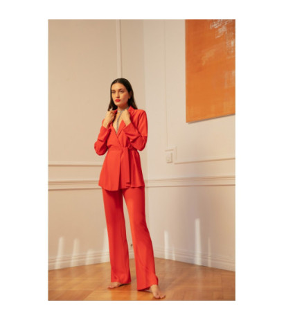 K162 Spodnie z wysokim stanem - koralowe