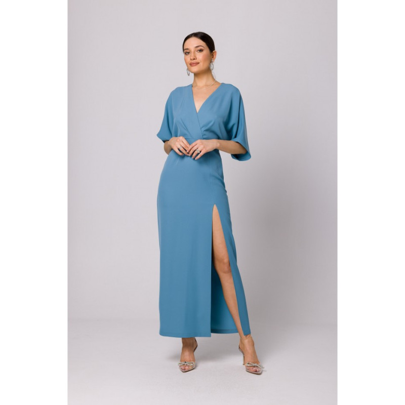 K163 Sukienka maxi - zimny niebieski