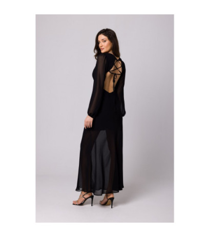 K166 Sukienka szyfonowa z odkrytymi plecami - czarna