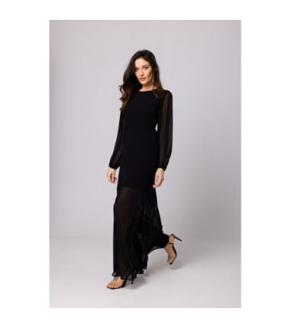 K166 Sukienka szyfonowa z odkrytymi plecami - czarna