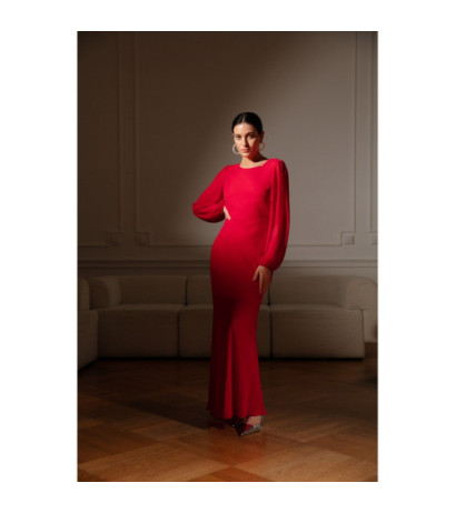 K166 Sukienka szyfonowa z odkrytymi plecami - fuksja