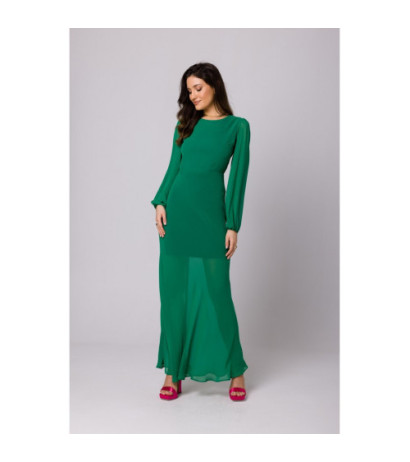 K166 Sukienka szyfonowa z odkrytymi plecami - soczysta zieleń