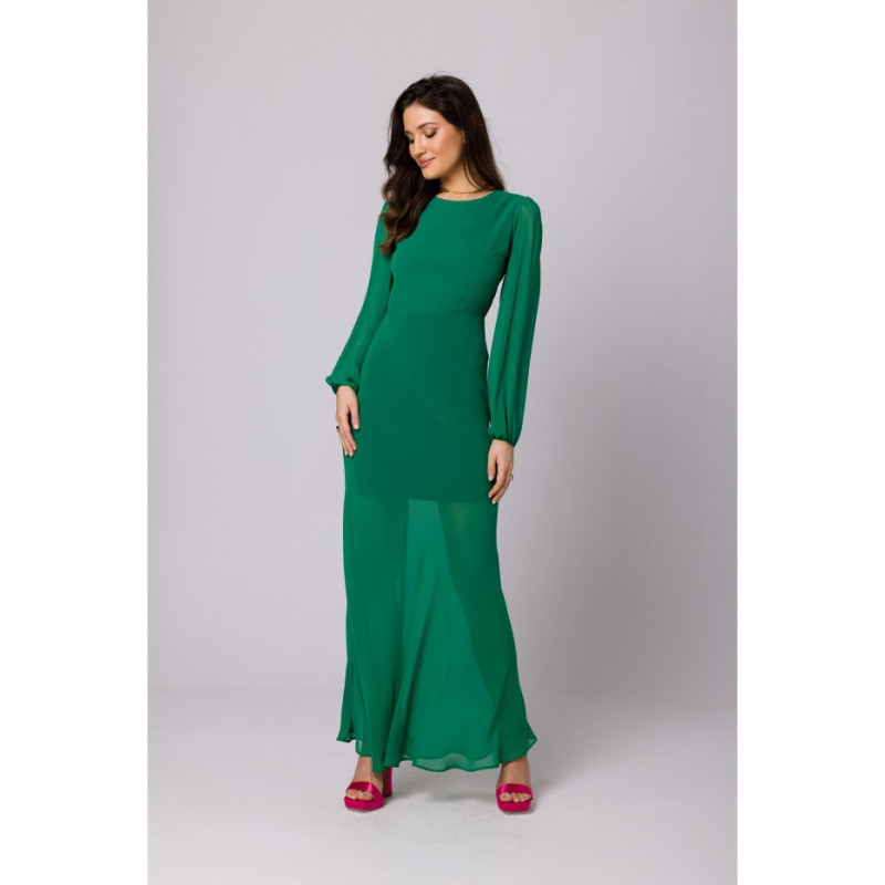 K166 Sukienka szyfonowa z odkrytymi plecami - soczysta zieleń