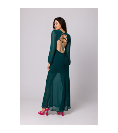 K166 Sukienka szyfonowa z odkrytymi plecami - zielona