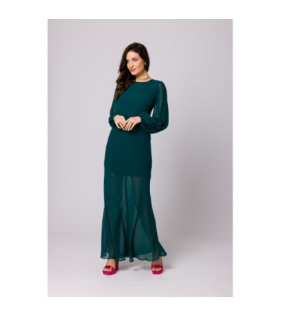 K166 Sukienka szyfonowa z odkrytymi plecami - zielona