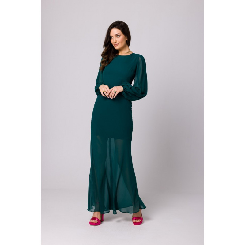 K166 Sukienka szyfonowa z odkrytymi plecami - zielona