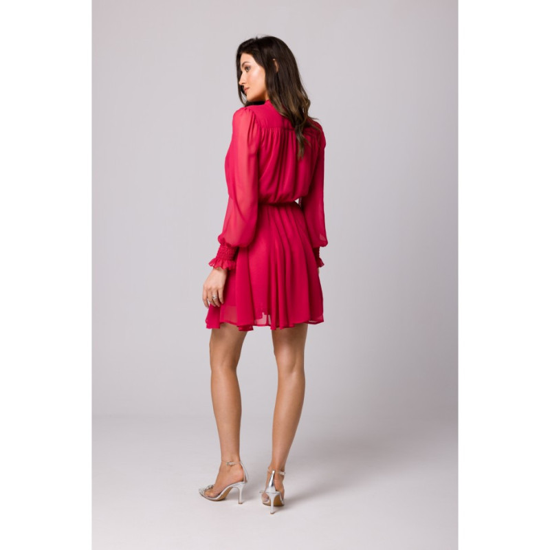 K168 Sukienka szyfonowa z klinami - fuksja