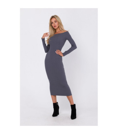 M757 Sukienka z dekoltem opadającym na ramiona - antracytowa
