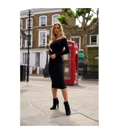 M757 Sukienka z dekoltem opadającym na ramiona - czarna