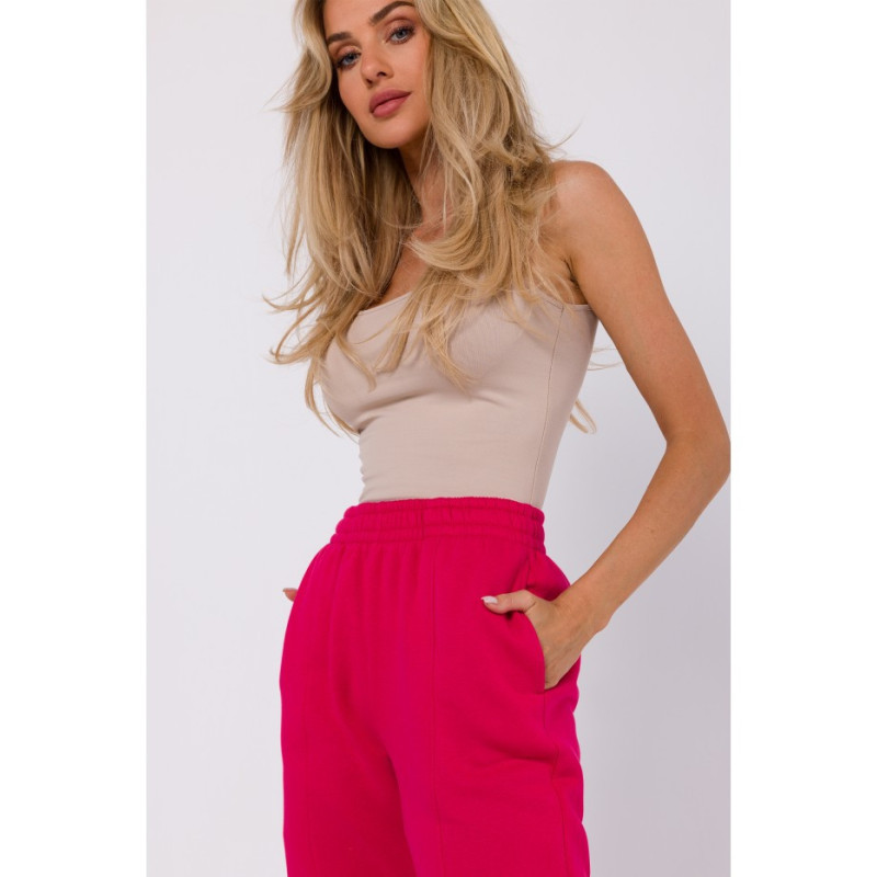 M760 Spodnie dresowe z przeszyciami na nogawkach - malinowe