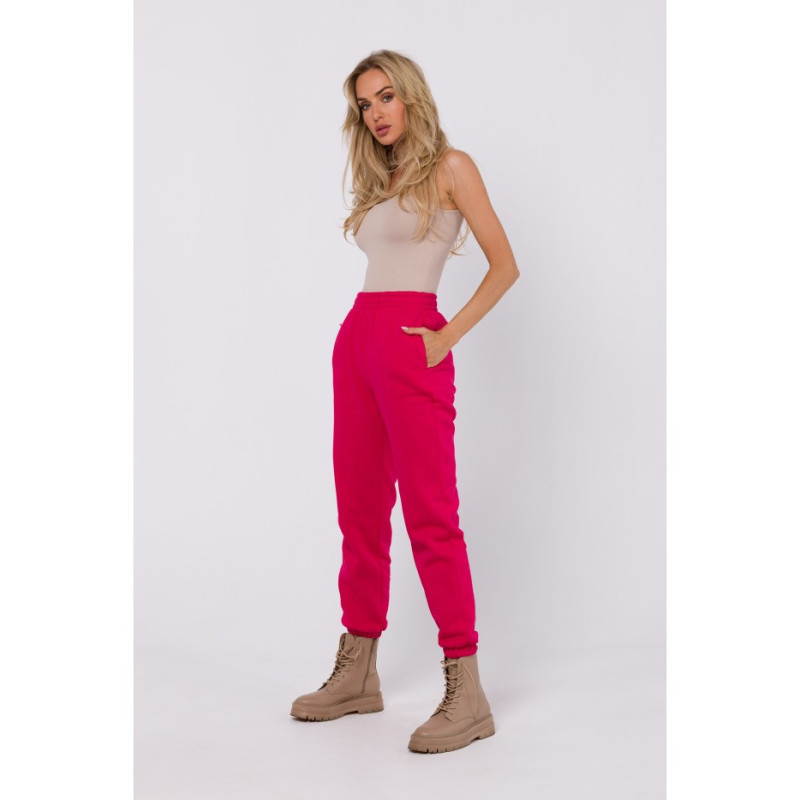M760 Spodnie dresowe z przeszyciami na nogawkach - malinowe