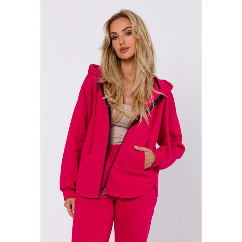 M761 Bluza z kapturem zasuwana na zamek - malinowa