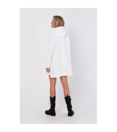 M762 Sukienka z kapturem i kieszenią kangurek - ecru