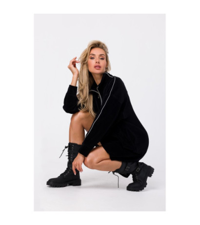 M764 Sukienka asymetryczna z zamkiem w stójce - czarna