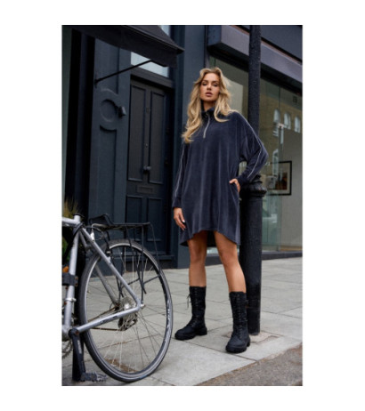 M764 Sukienka asymetryczna z zamkiem w stójce - grafitowa