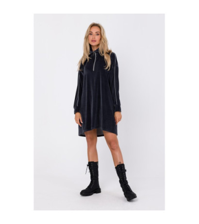 M764 Sukienka asymetryczna z zamkiem w stójce - grafitowa