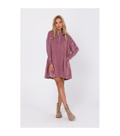 M764 Sukienka asymetryczna z zamkiem w stójce - brudny róż