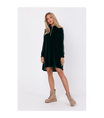 M764 Sukienka asymetryczna z zamkiem w stójce - zielona