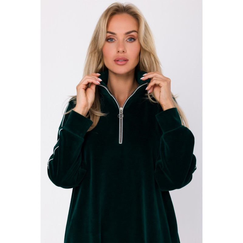 M764 Sukienka asymetryczna z zamkiem w stójce - zielona