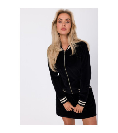 M766 Bluza z ozdobnymi mankietami i stójką - czarna