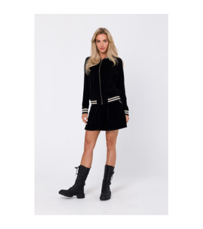 M766 Bluza z ozdobnymi mankietami i stójką - czarna