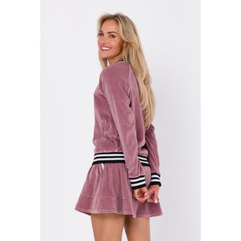 M766 Bluza z ozdobnymi mankietami i stójką - brudny róż