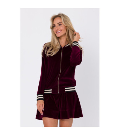 M766 Bluza z ozdobnymi mankietami i stójką - bordowa