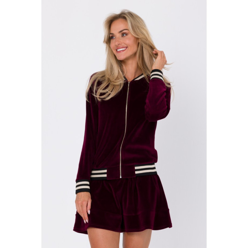 M766 Bluza z ozdobnymi mankietami i stójką - bordowa