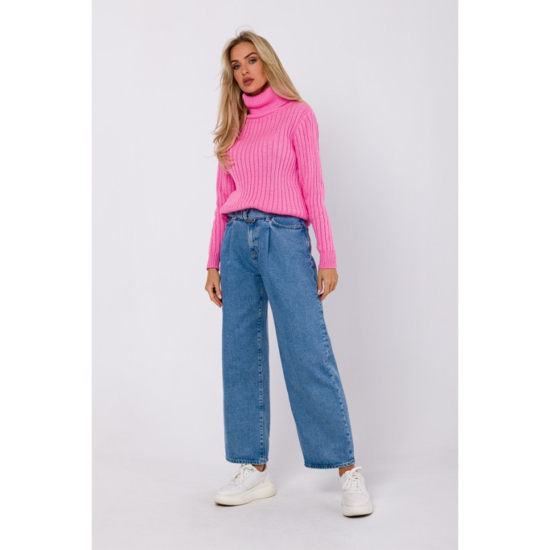 M771 Sweter z golfem - różowy