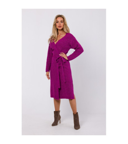 M772 Sukienka na zakładkę wiązana wokół talii - malinowa