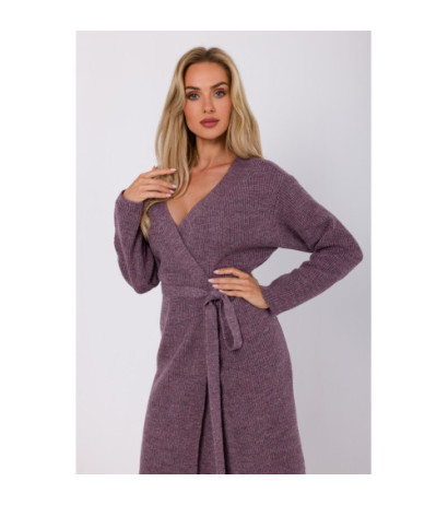 M772 Sukienka na zakładkę wiązana wokół talii - wrzosowa